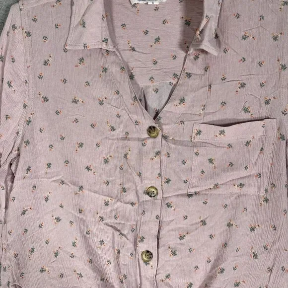 Hippie Rose Top Womens Size L Pink Floral Tie Waist Soft Girl Ditsy Boho Cottage - Picture 7 of 16